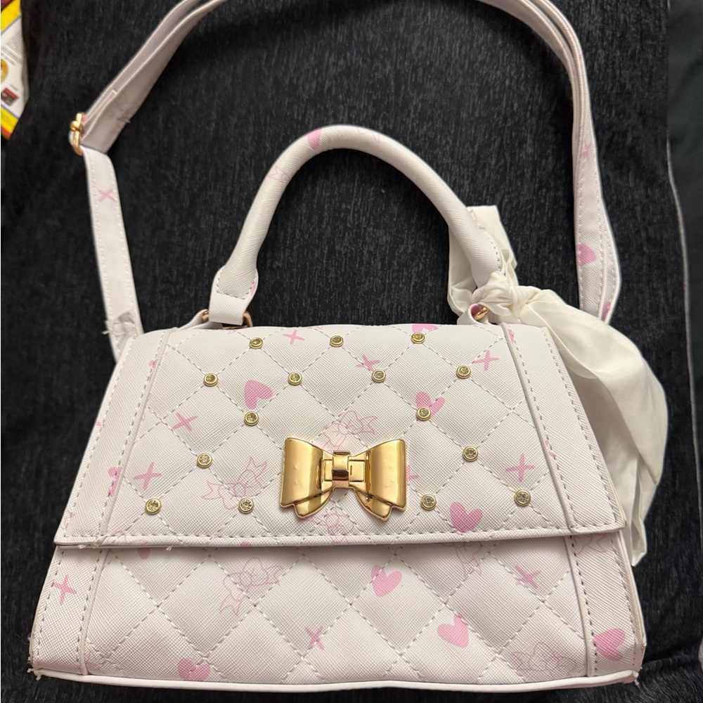 Coquette Mini Purse with Gold Bow Accent | Pink Hearts & Bows Print